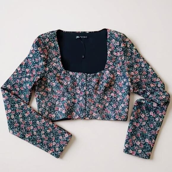 Zara Y2K Floral Square Neck Corset Crop Top M NWOT - Picture 4 of 13